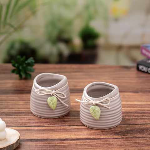 Off-White Glazed Ceramic Pot Set of 2