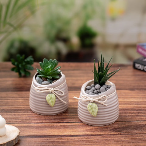 Off-White Glazed Ceramic Pot Set of 2