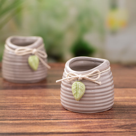 Off-White Glazed Ceramic Pot Set of 2