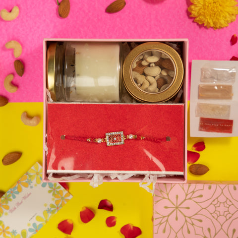 Rakhi Hamper Box with Scented Candle and Dry fruits