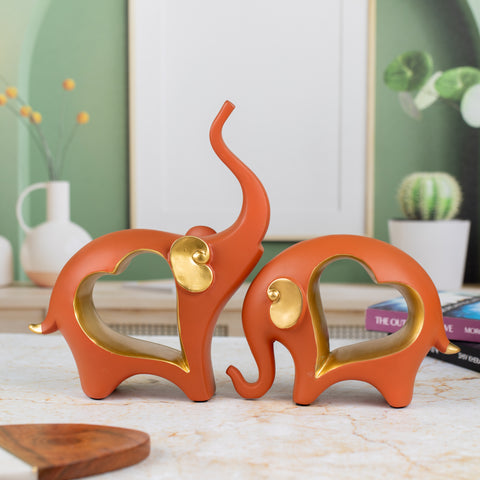 Bright Orange Elephant Decor 2-Piece Set