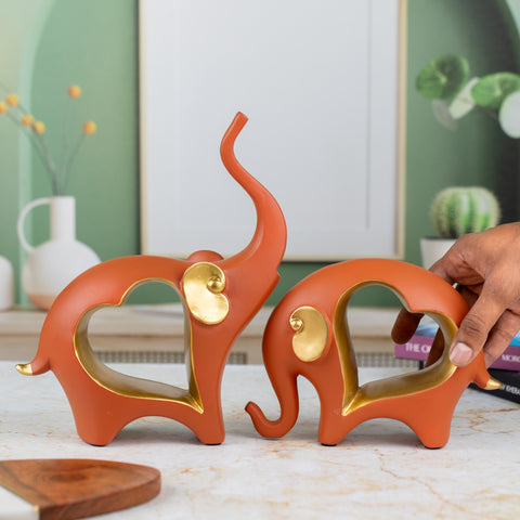 Bright Orange Elephant Decor 2-Piece Set