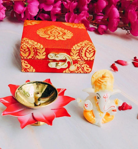 Set of Box + Metal Lotus Jot + Ganesh ji