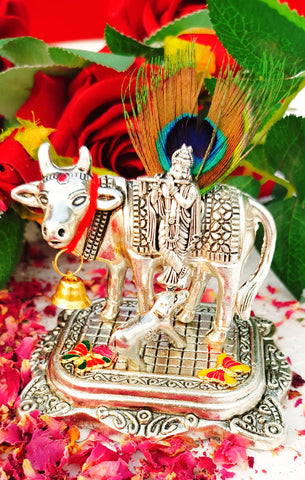 Antique German silver BIG SIZE COW CALF 🐮 with Murali Manohar Krishna Kanhaiya idol