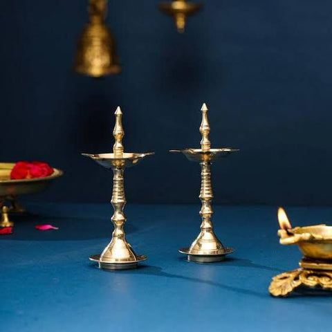 Pair of Brass Kerala Fancy Lamp/Inauguration lamps set of 2( 9 inch )