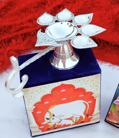 German silver nakkashi work daily use PANCH AARTHI