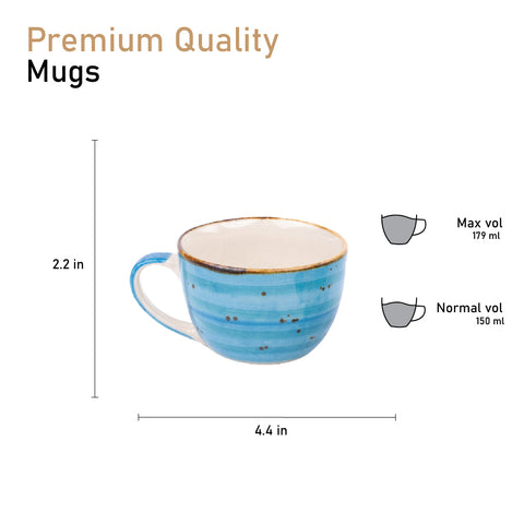 Ceramic SkyBlue Polished Designed Tea Coffee Mugs Set of 2 180 ML|Dishwash & Scratch Resistant