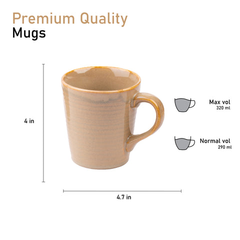 Ceramic Tea Coffee Mugs with Handles Set of 2 | Microwave Safe | Dishwash resistant | Scratch Resistant | Light Brown | H-4.5" D-3"