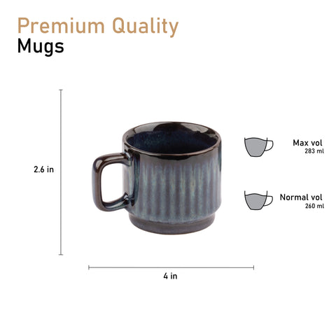 Ceramic Tea Coffee Mugs with Handles Set of 2 | Microwave Safe | Dishwash resistant | Scratch Resistant | Metallic Black | H-4.5" D-3"