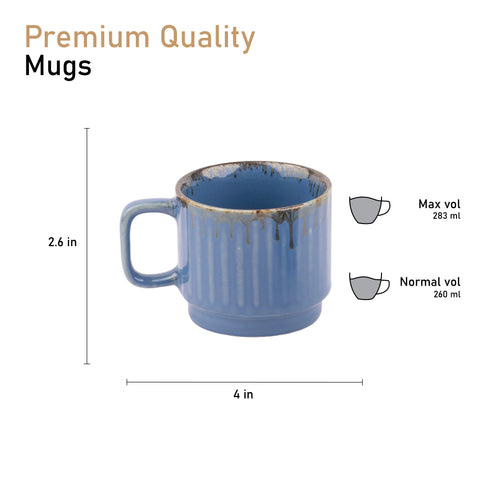 Ceramic Tea Coffee Mugs with Handles Set of 2 | Microwave Safe | Dishwash resistant | Scratch Resistant | Metallic Blue | H-4.5" D-3"