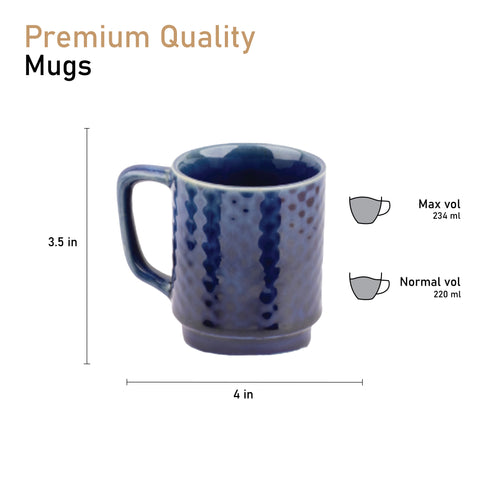 Ceramic Tea Coffee Mugs with Handles Set of 2 | Microwave Safe | Dishwash resistant | Scratch Resistant | Metallic Blue | H-4.5" D-3"