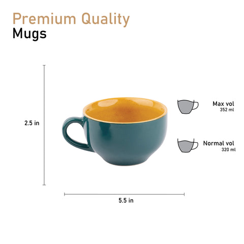 Elite Coffee Cups( Set of 2 ) | Unique Broad Mugs with Handle for Coffee| Green Brown | H-2.5" W-5.5"