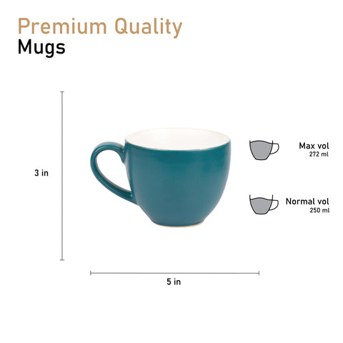 Ceramic Tea Coffee Mugs with Handles Set of 2 | Microwave Safe | Dishwash resistant | Scratch Resistant | Elegant Green In-color White | H-3.5" D-3.5"