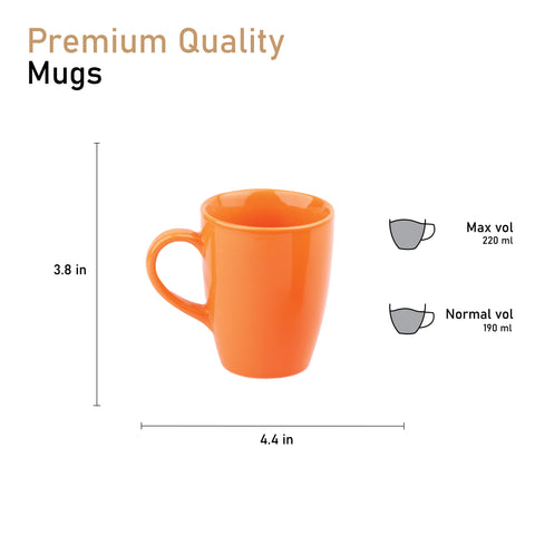 Ceramic Tea Coffee Mugs with Handles (Set of 2) | Microwave Safe | Dishwash resistant | Scratch Resistant | Orange | H-4.5" D-3"