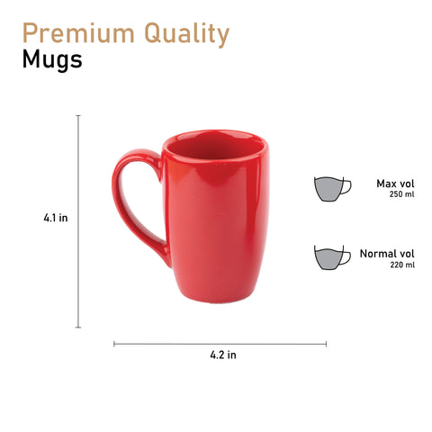 Ceramic Tea Coffee Mugs with Handles (Set of 2) | Microwave Safe | Dishwash resistant | Scratch Resistant | Red | H-4.5" D-3"