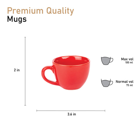 Ceramic Tea Coffee Espresso Cups with Handles (Set of 2) | Microwave Safe | Dishwash resistant | Scratch Resistant | Red | H-3.5" D-3.5"